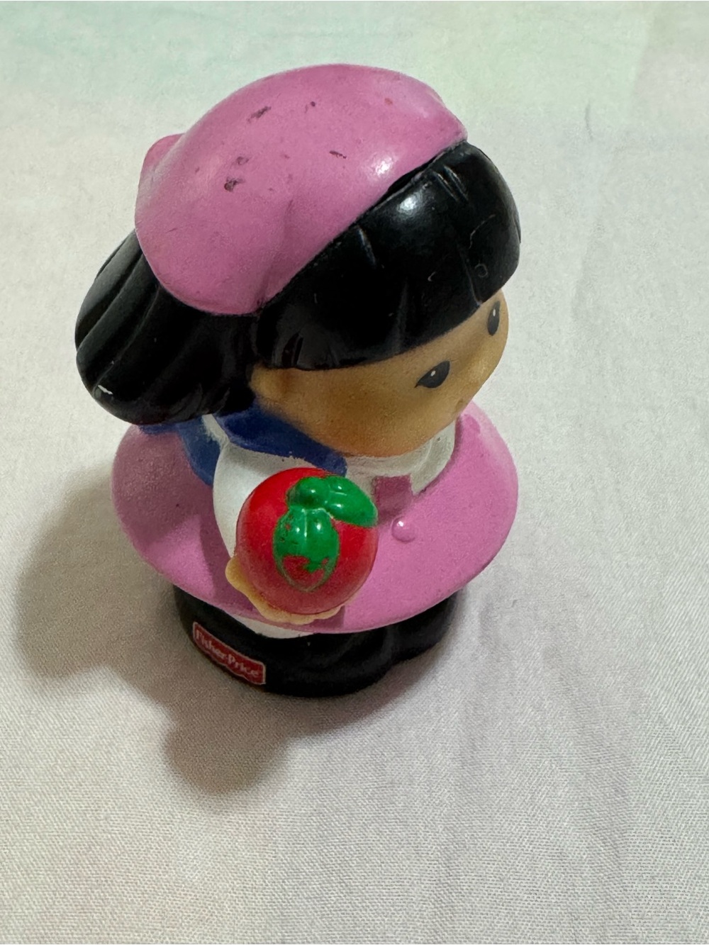 Little People  Pink Girl Figurine Holding Red Apple - with Back Pack